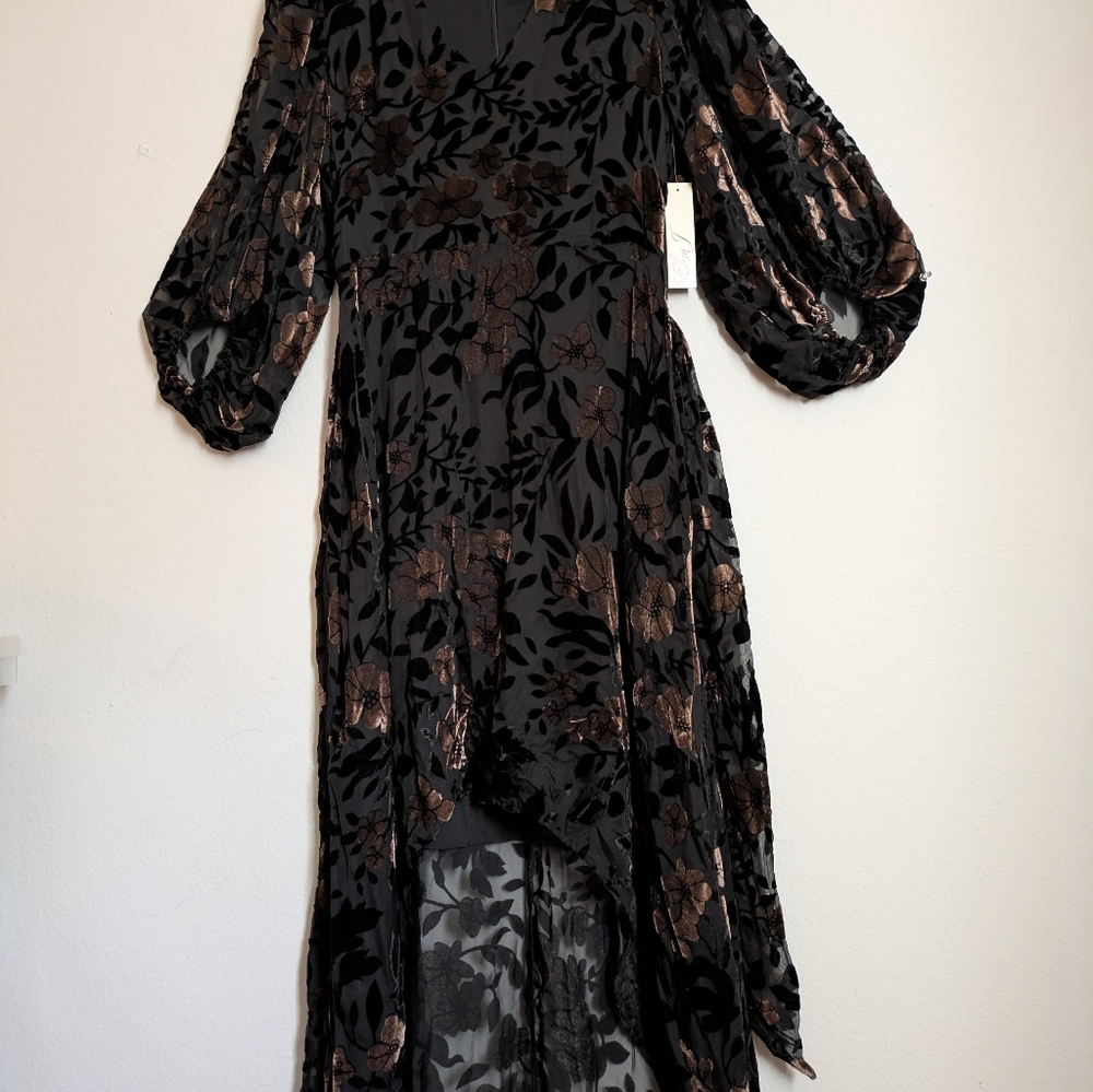 Eliza J Floral Velvet Burnout High-Low Gown Dress Balloon Sleeve Size 10 NWT - Picture 7 of 7